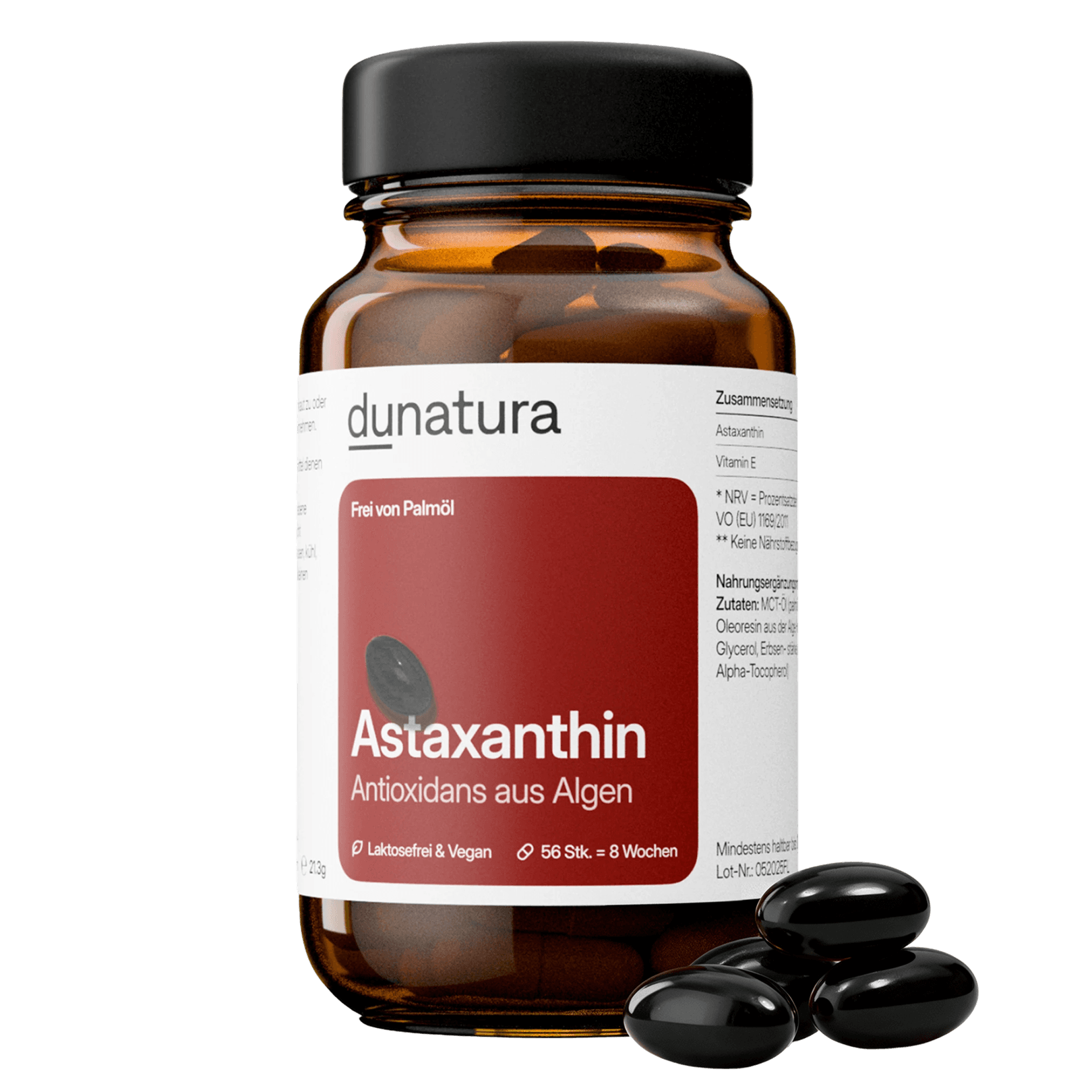 Astaxanthin (8 mg) – aus Mikroalgen, vegan & ohne Zusatzstoffe | 56 Kapseln in Glasflasche