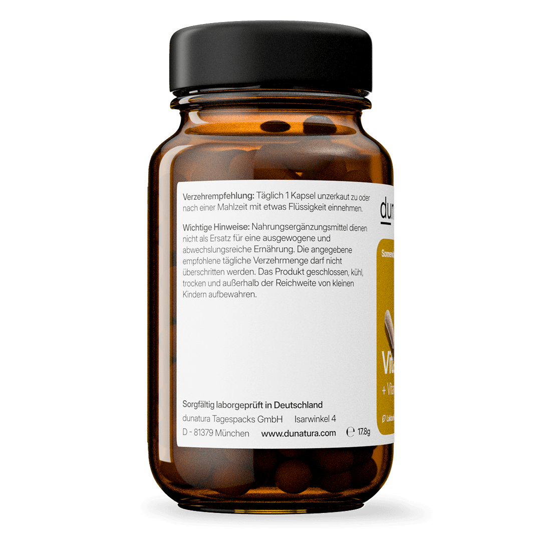 Vitamin D3 (1000 I.E.) + K2 (70 μg MK-7) | 56 Kapseln in Glasflasche