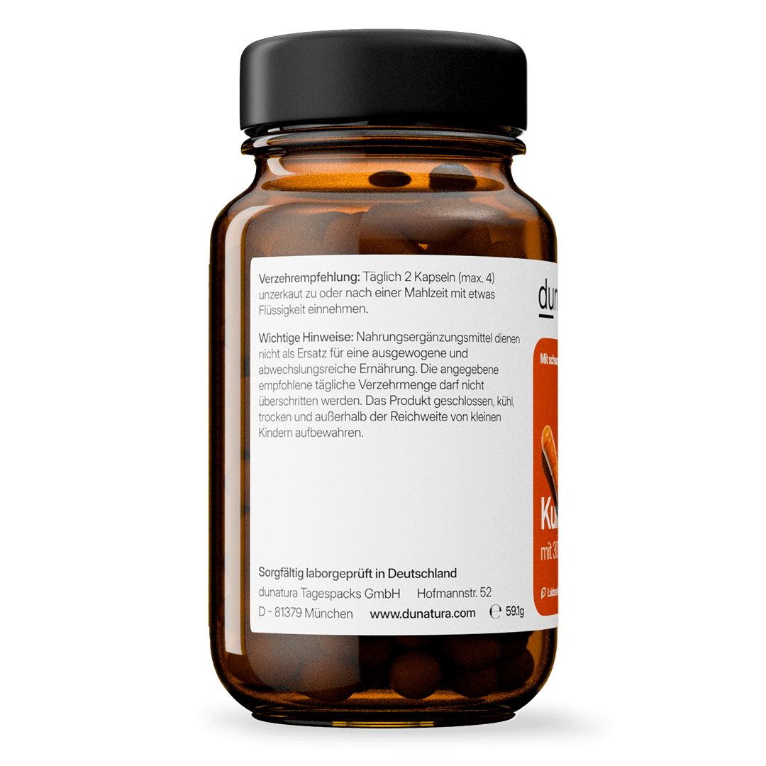 Kurkuma (315mg) mit schwarzem Pfeffer | 56 Kapseln in Glasflasche