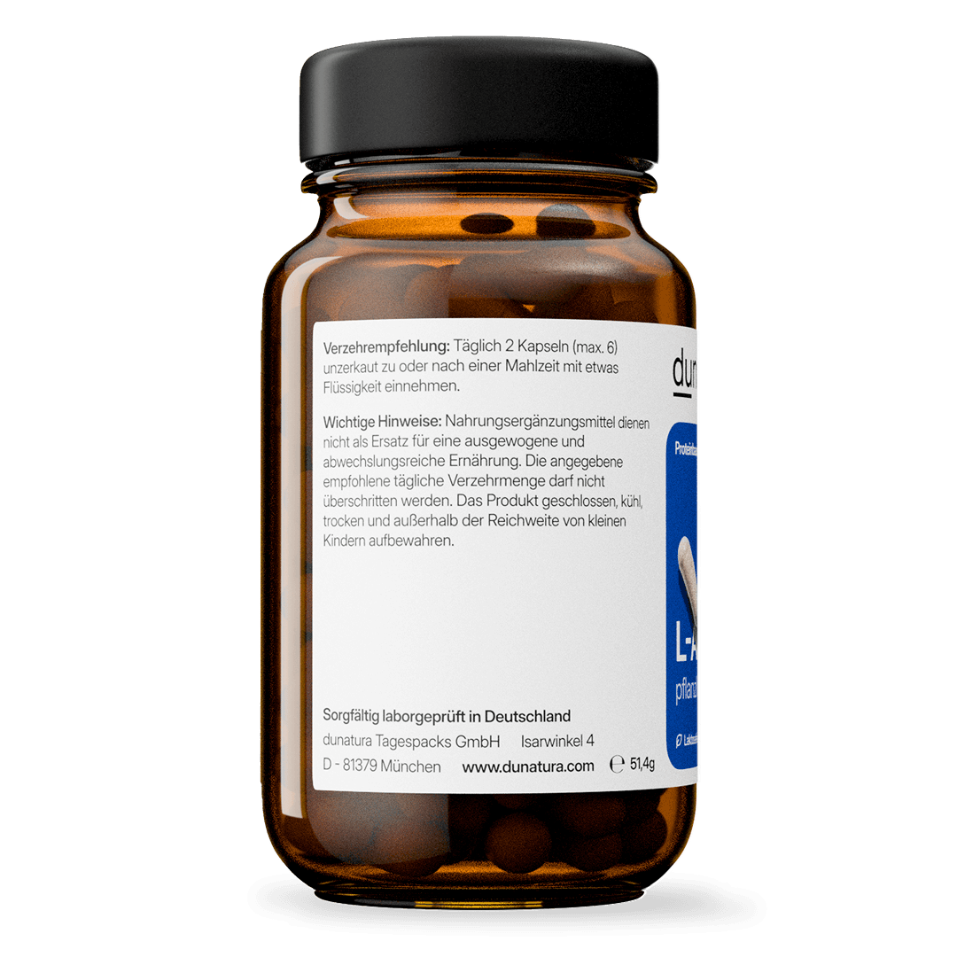 L-Arginin (620 mg) – fermentativ gewonnen, vegan | 56 Kapseln in Glasflasche