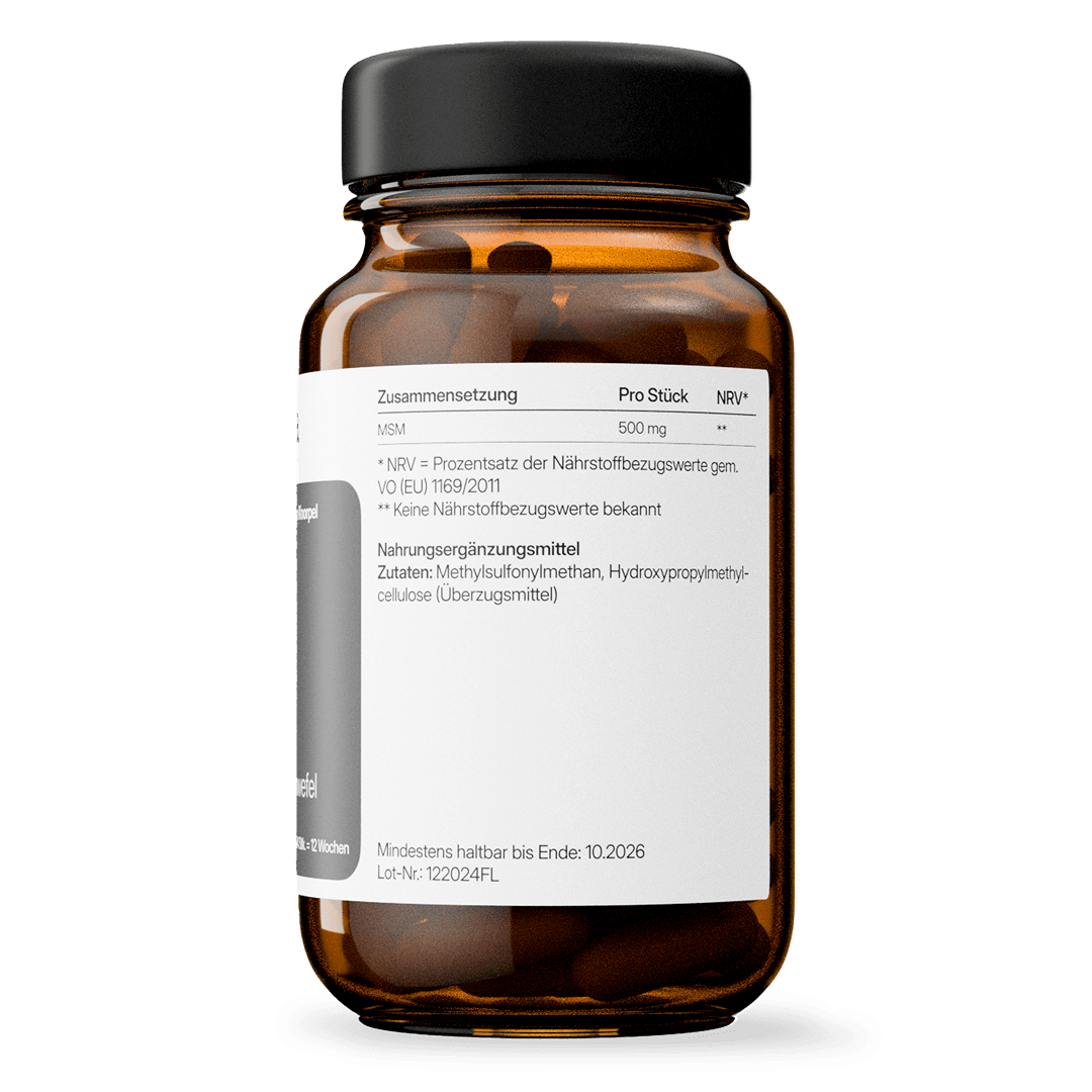 MSM (500 mg) – organischer Schwefel, vegan | 84 Kapseln in Glasflasche