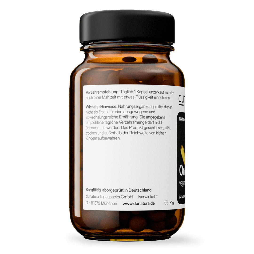 Omega 3 XL (500 mg) – vegan aus Algenöl | 56 Kapseln in Glasflasche