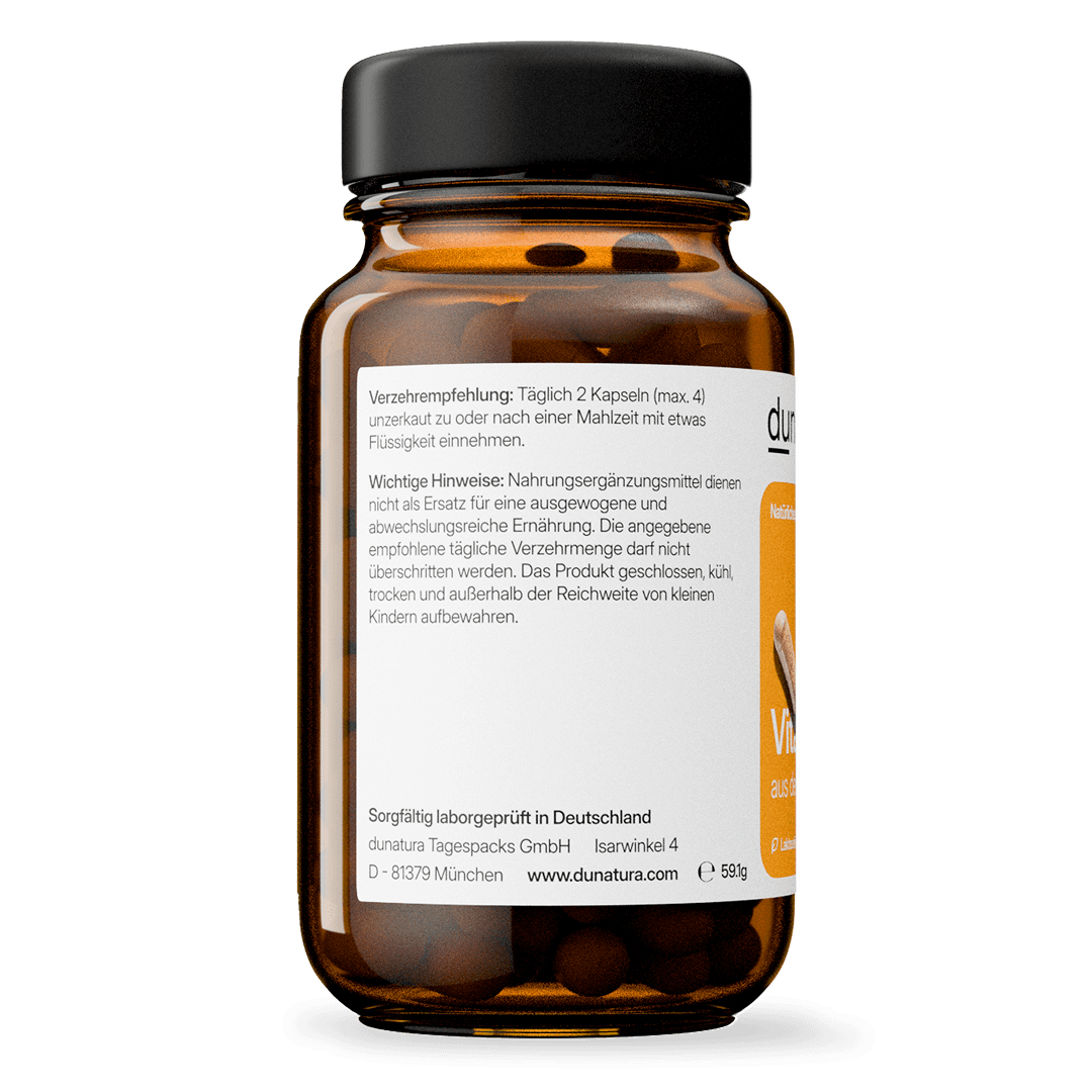 Vitamin C (200 mg aus Acerolaextrakt) – vegan | 112 Kapseln in Glasflasche