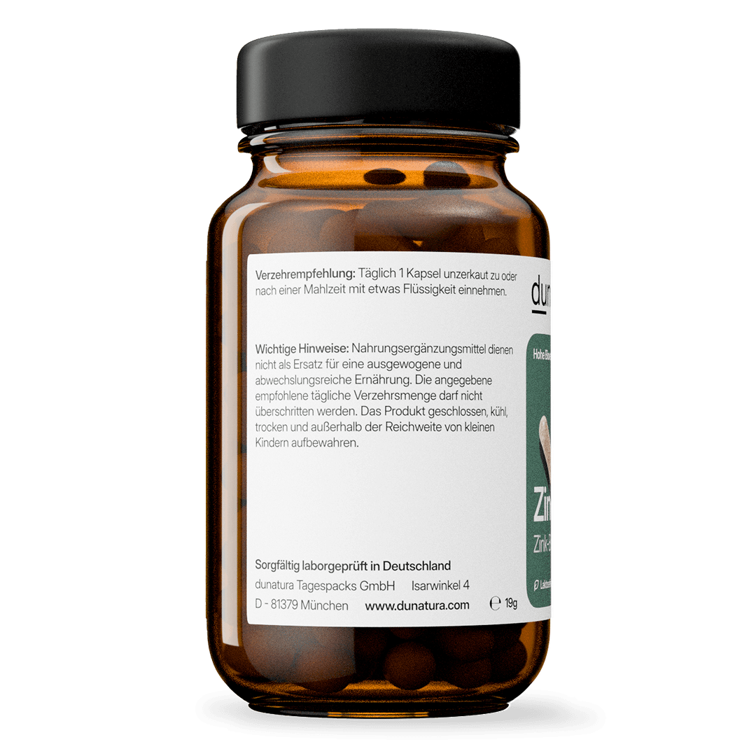 Zink (25 mg Zinkbisglycinat) – bioaktiv, vegan | 56 Kapseln in Glasflasche